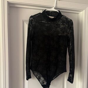 H&M Black Sheer Lace Long-Sleeve Bodysuit